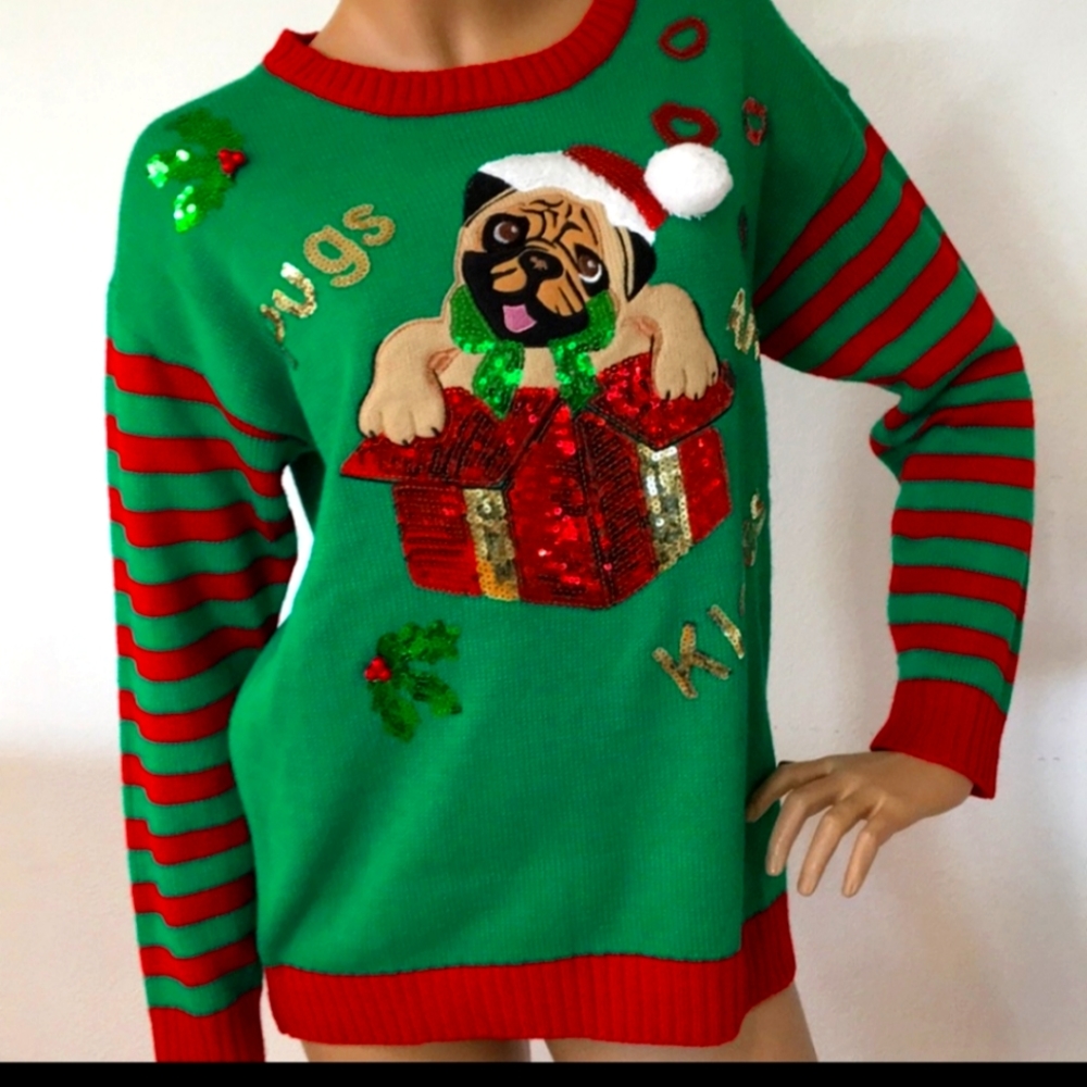 Pug Sequin Christmas Sweater